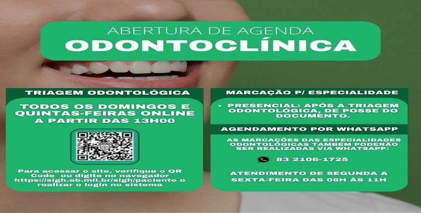 Odontoclínica agenda disponível para marcação de triagem